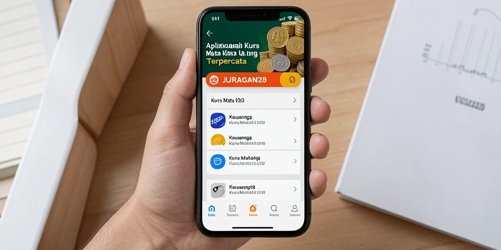 Screenshot antarmuka JURAGAN28 menampilkan nilai tukar terkini dan fitur konversi.