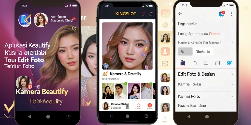 Tampilan antarmuka aplikasi KINGSLOT dengan fungsi unggul Kamera Beautify.