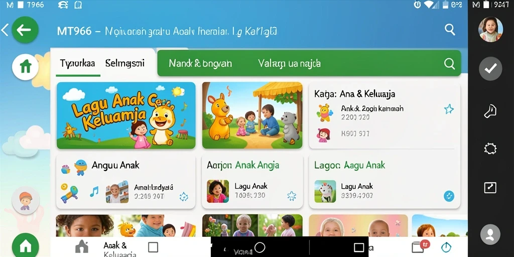 Tampilan antarmuka ceria dengan lagu-lagu anak interaktif.