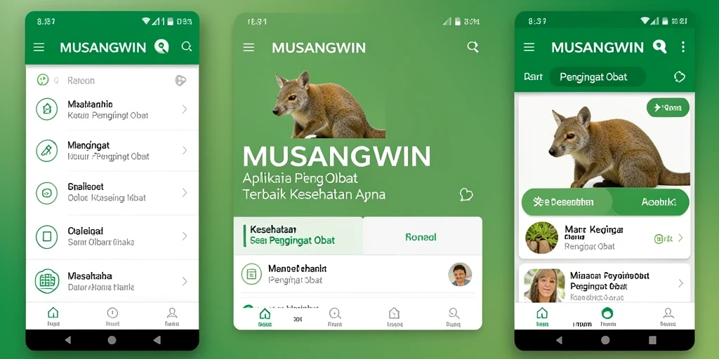 Tampilan antarmuka utama MUSANGWIN dengan fitur pengingat obat yang ramah pengguna.