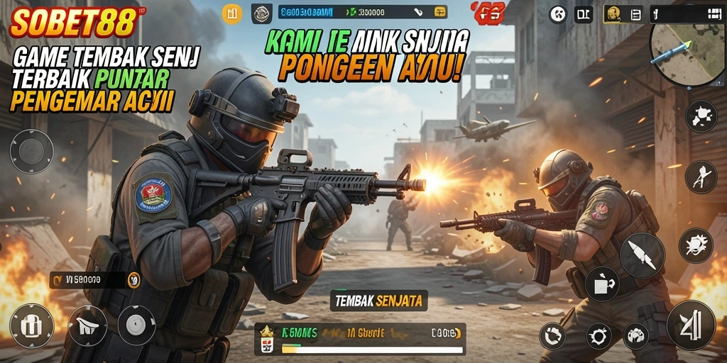 Tampilan antarmuka tembak senjata yang dinamis dan menarik.