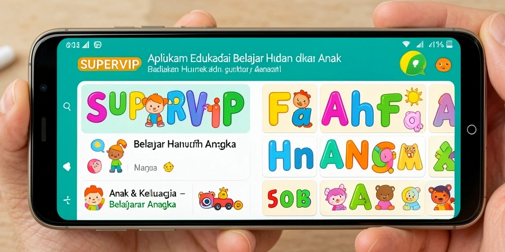 Tampilan antarmuka aplikasi SUPERVIP yang ceria dan edukatif.