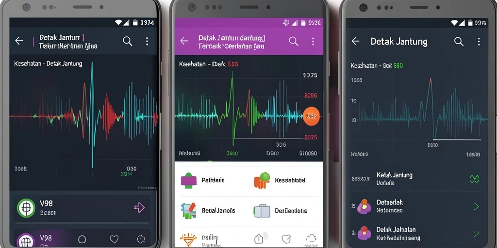 Tampilan antarmuka pengguna aplikasi Detak Jantung V98 yang efisien dan informatif.